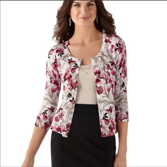 White House Black Market Sweaters - WHBM Floral Snap Cardigan
